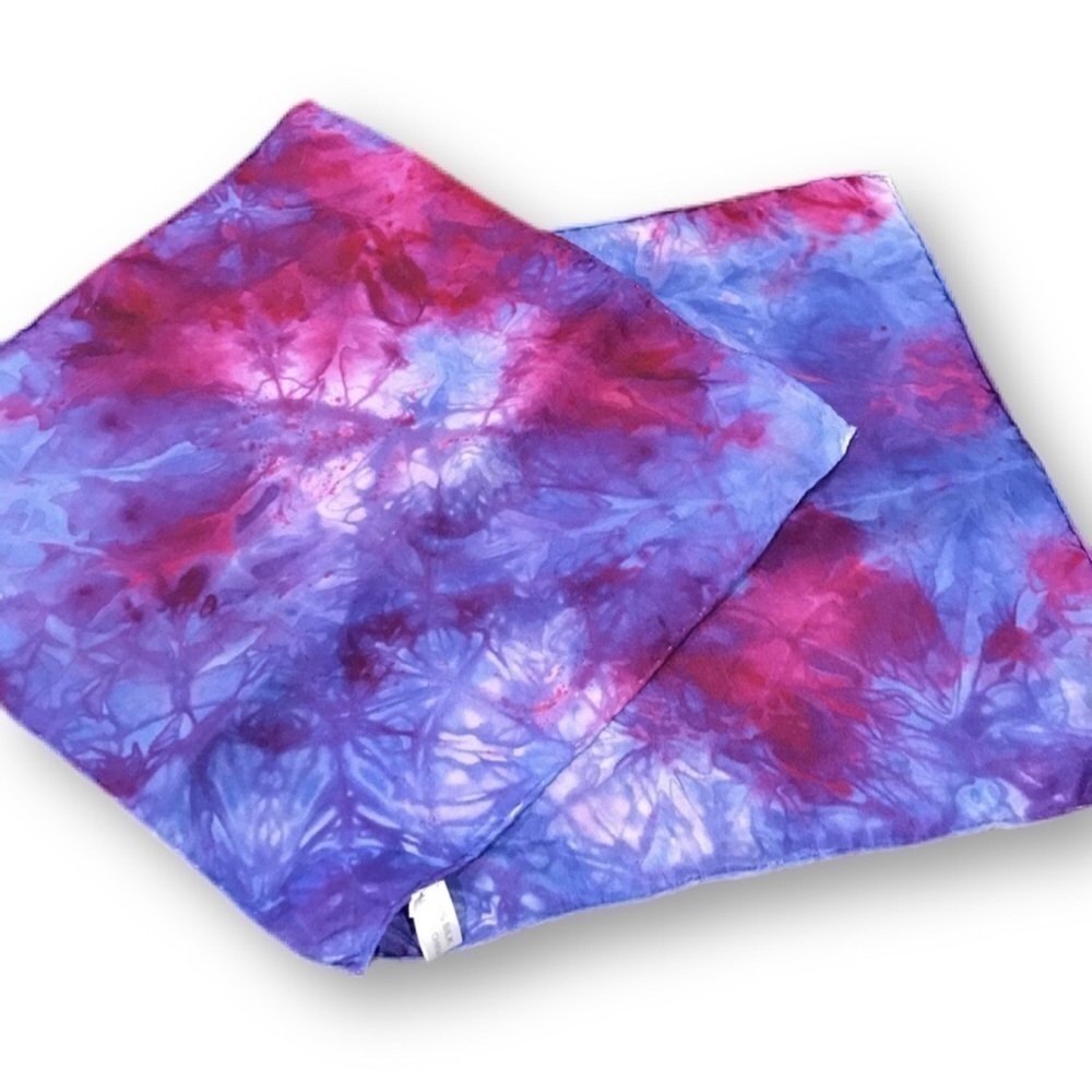 2 tie dye immersion dyed silk handkerchiefs purple magenta